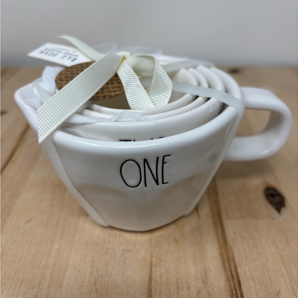 Rae Dunn Measuring Cup Set of 4 with Handle White Ceramic Nesting New
